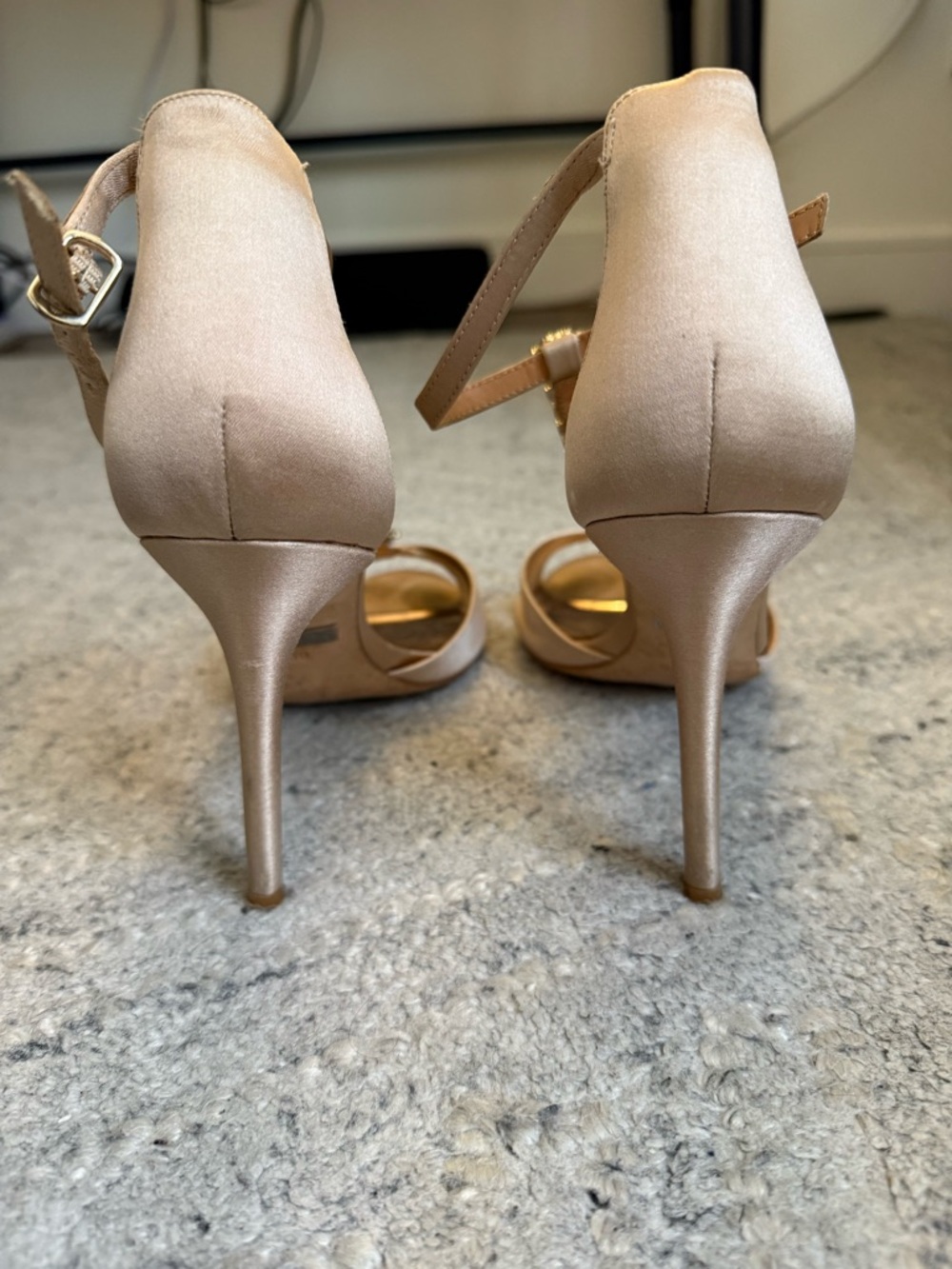 Badgley Mischka Champagne Rhinestone T-Strap Heels - Picture 2 of 5